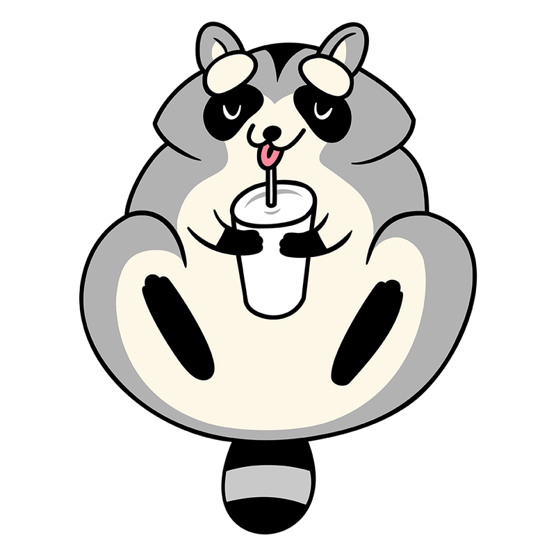 Chill Raccoon sipping — Baby on Bored newsletter mascot